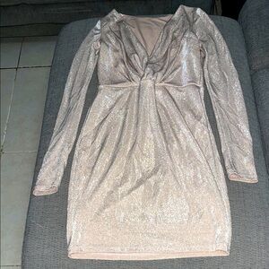 Champagne Shimmering Long Sleeve Dress